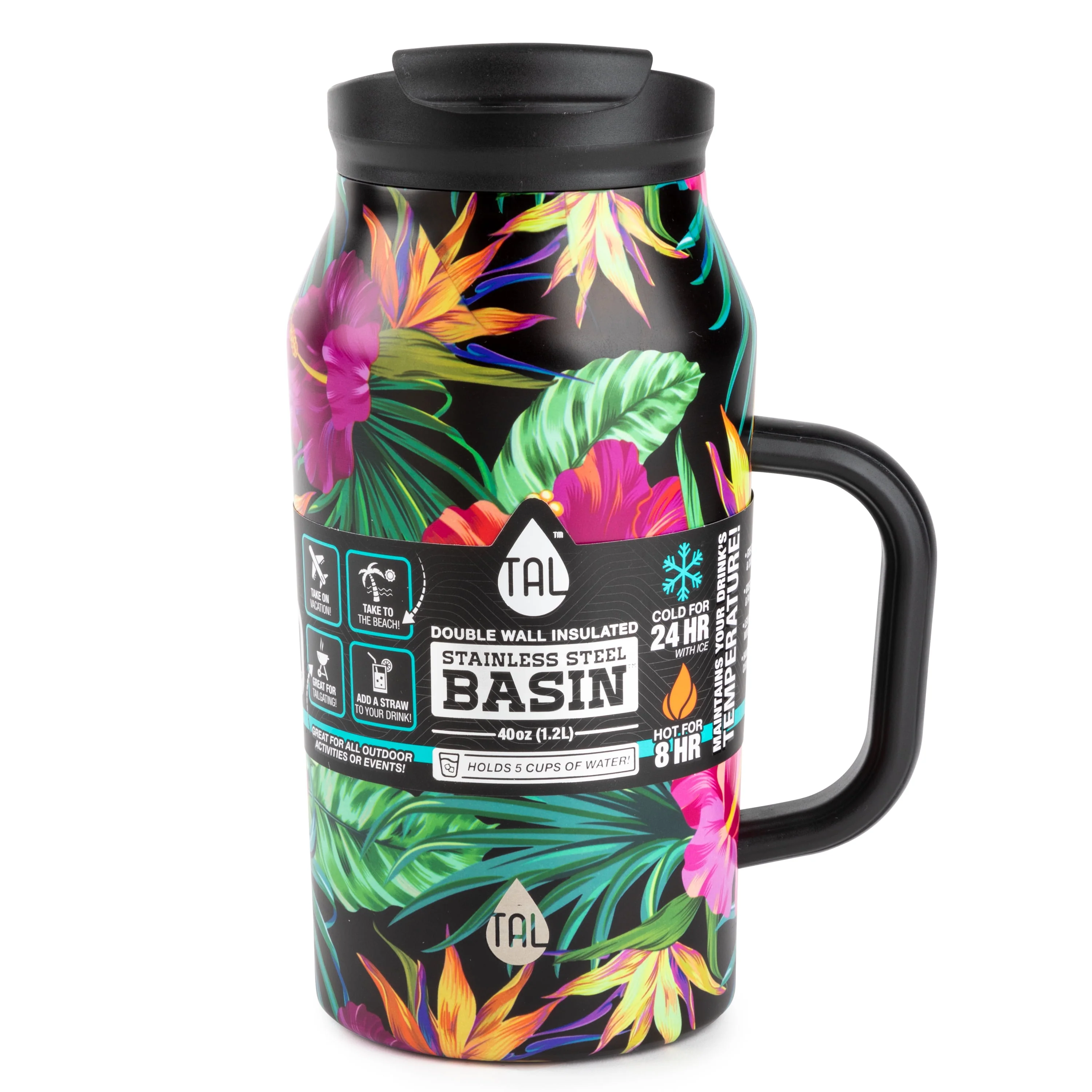 TAL Stainless Steel Basin Tumbler 40 fl oz, Black Tropical - Image 4