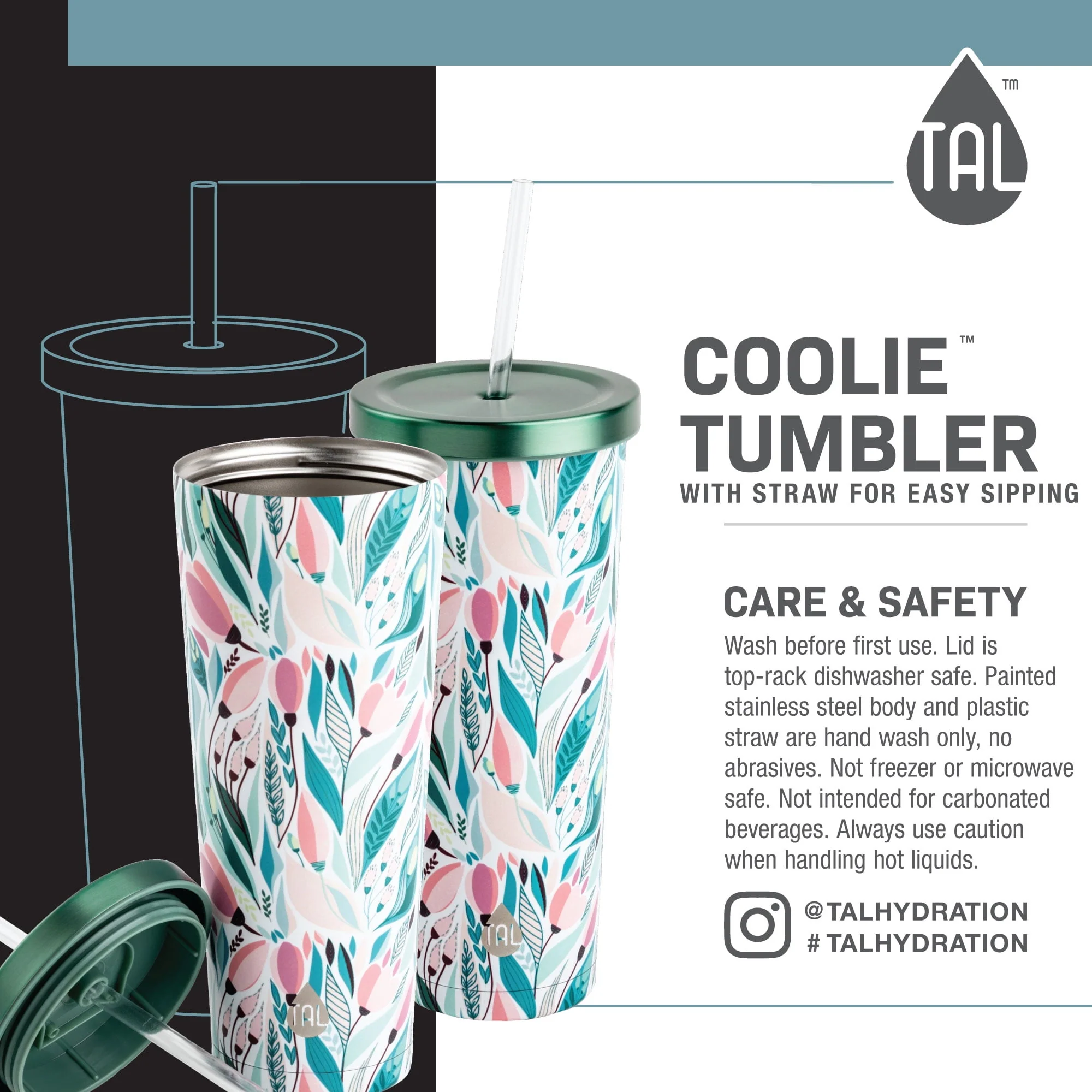 TAL Stainless Steel Coolie Tumbler 24oz, Green Tropical - Image 4