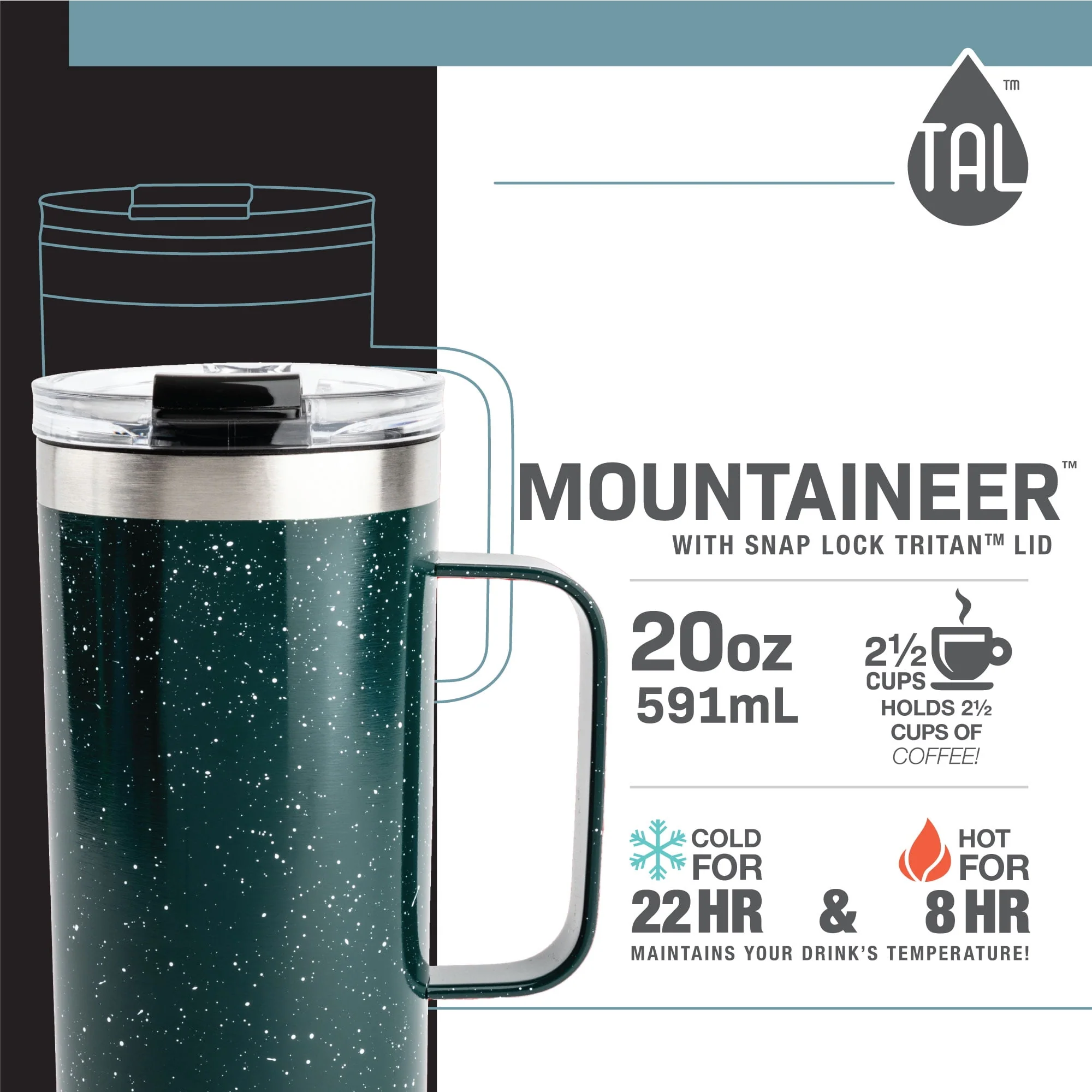 TAL Stainless Steel Mountaineer Mug 20 fl oz, Black - Image 4