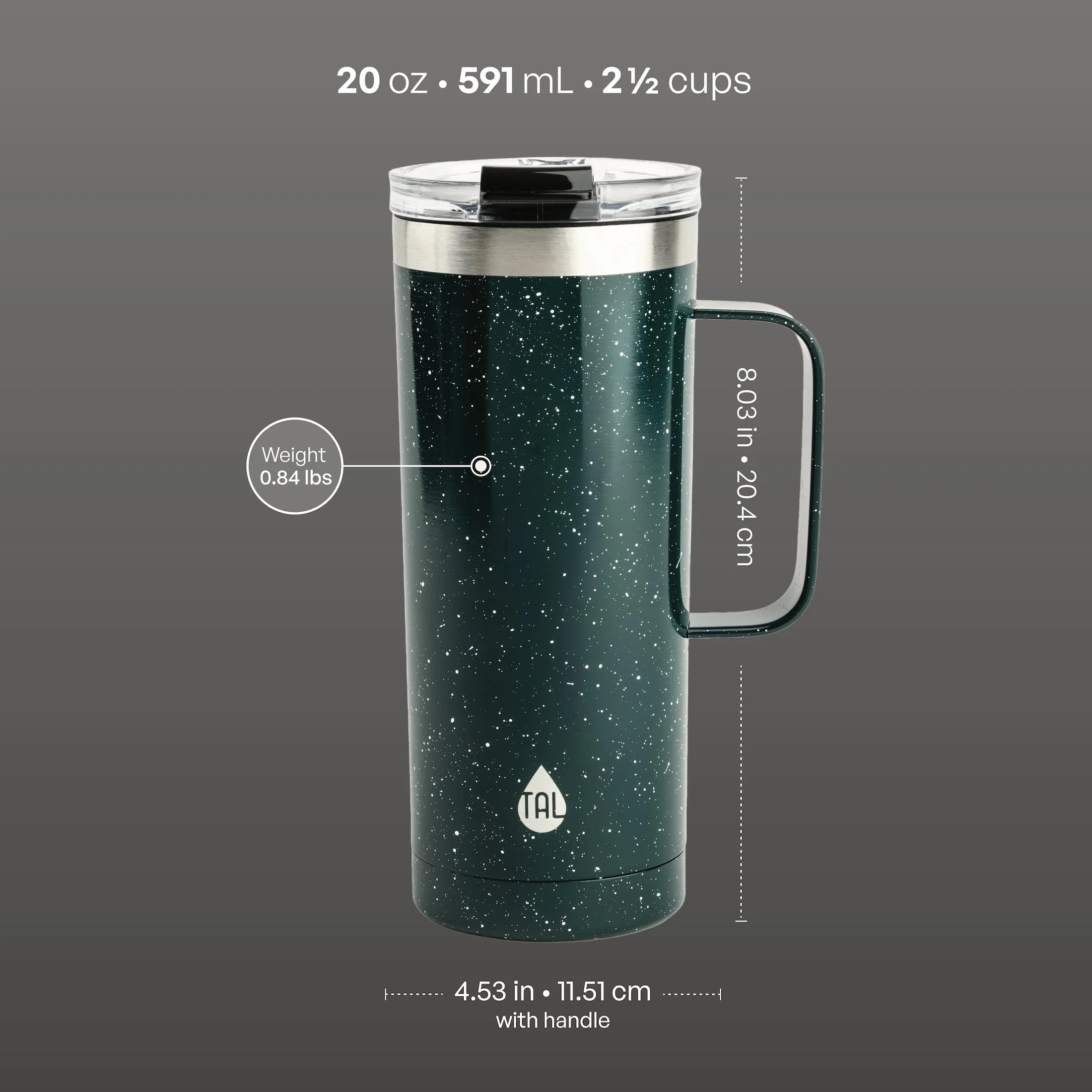 TAL Stainless Steel Mountaineer Travel Mug 20 oz, Teal Speckle - Image 4