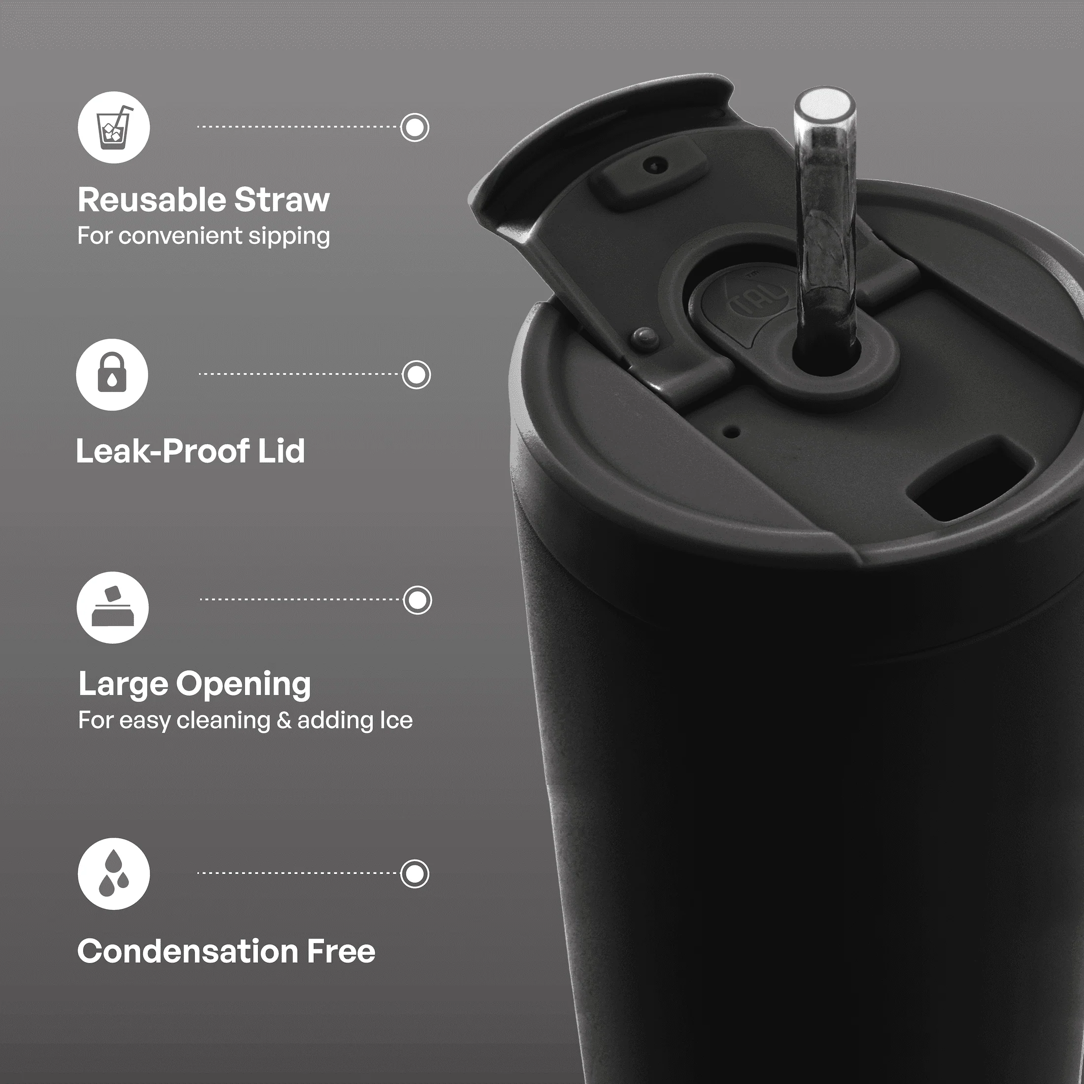 TAL Stainless Steel Hudson Tumbler with Straw 40 fl oz, Black - Image 2
