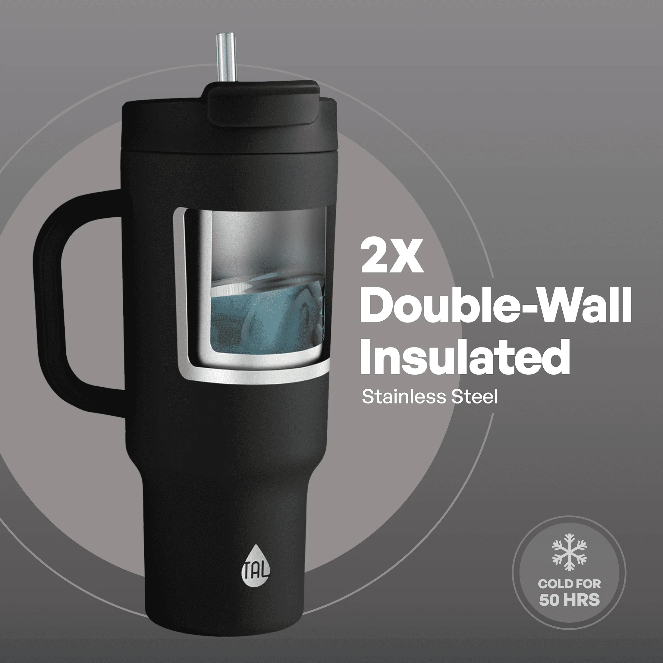 TAL Stainless Steel Hudson Tumbler with Straw 40 fl oz, Black - Image 4