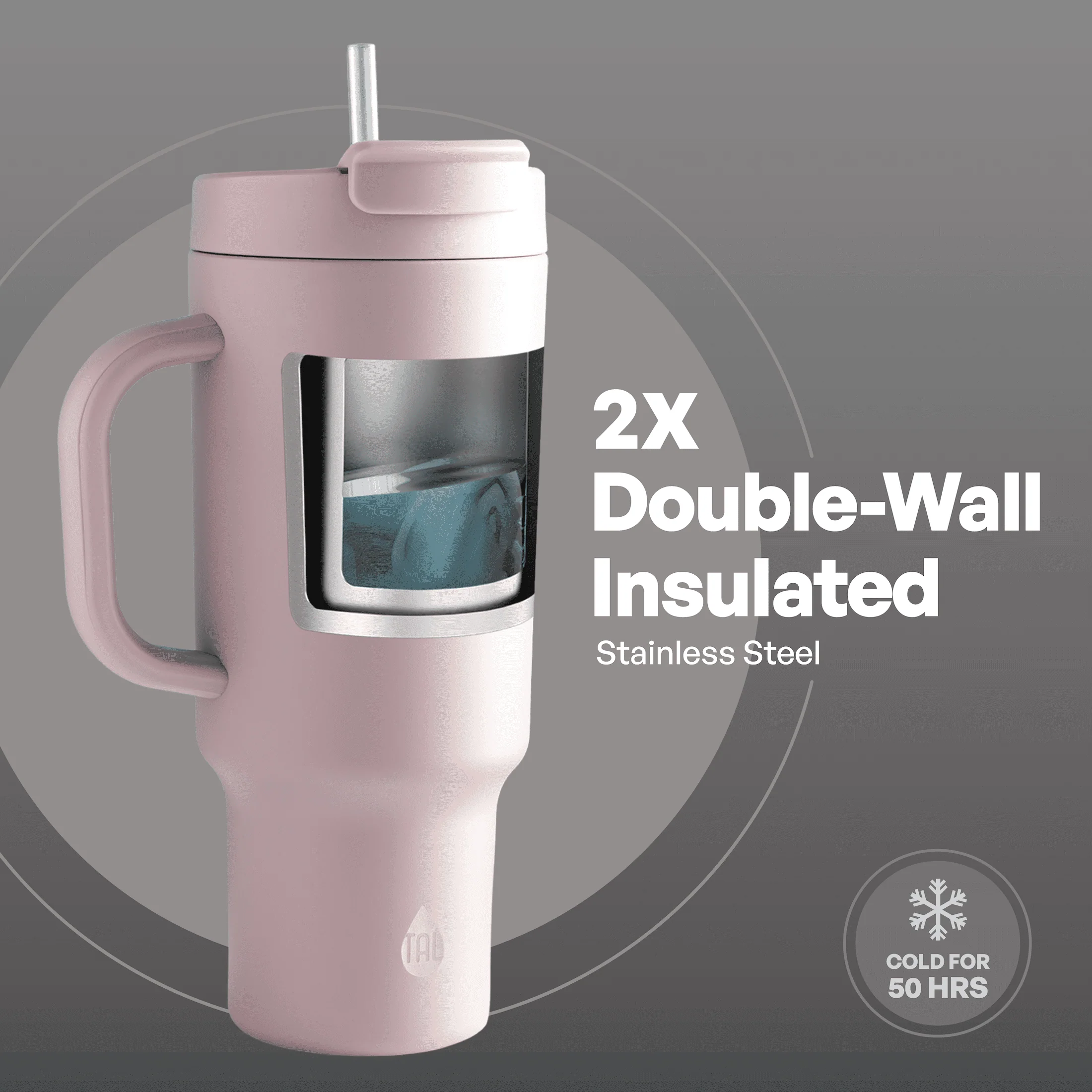 TAL Stainless Steel Hudson Tumbler with Straw 40oz, Mauve - Image 4