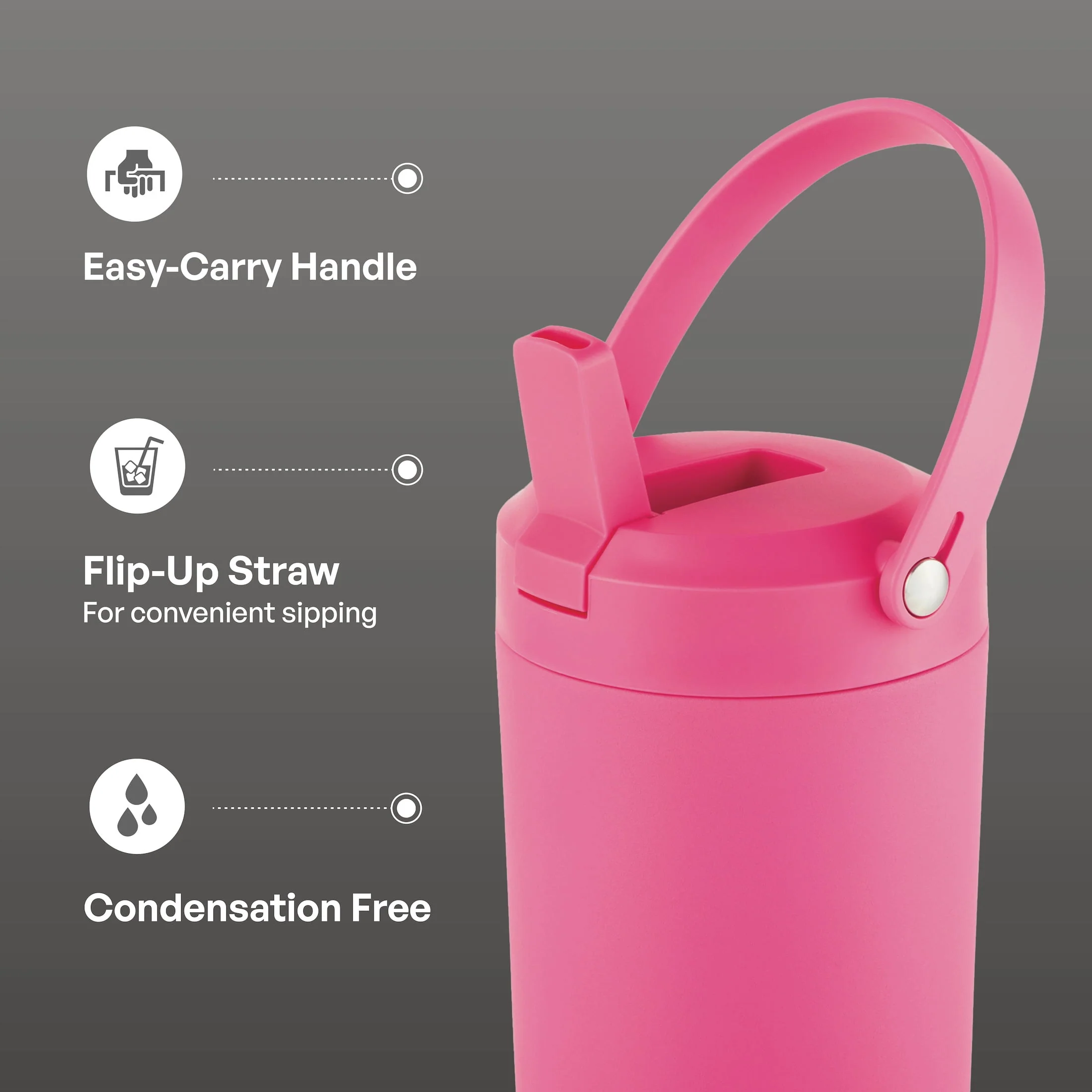 TAL Stainless Steel Hudson Tumbler with Flip-Up Straw, 40 oz, Bright Pink - Image 2