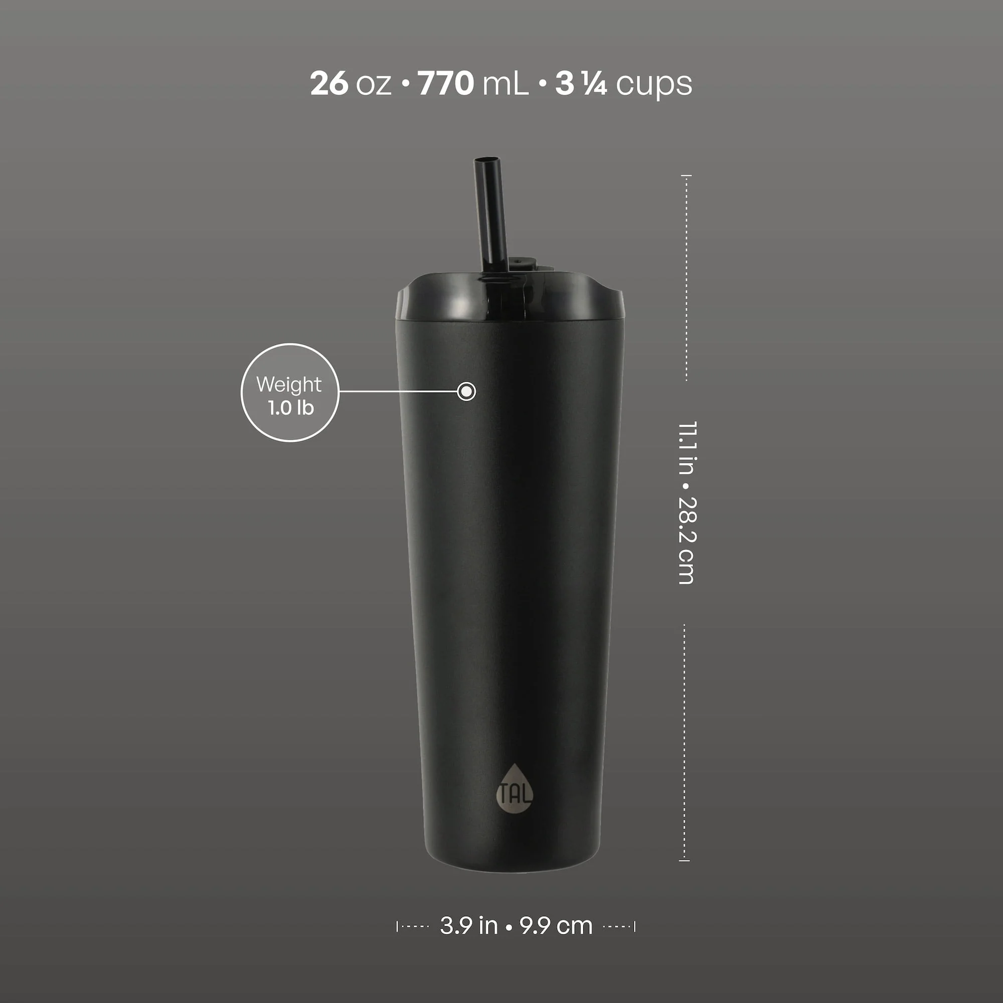 TAL Stainless Steel Ash Tumbler with Removeable Straw and Sip Lid 26 fl oz, Black - Image 4