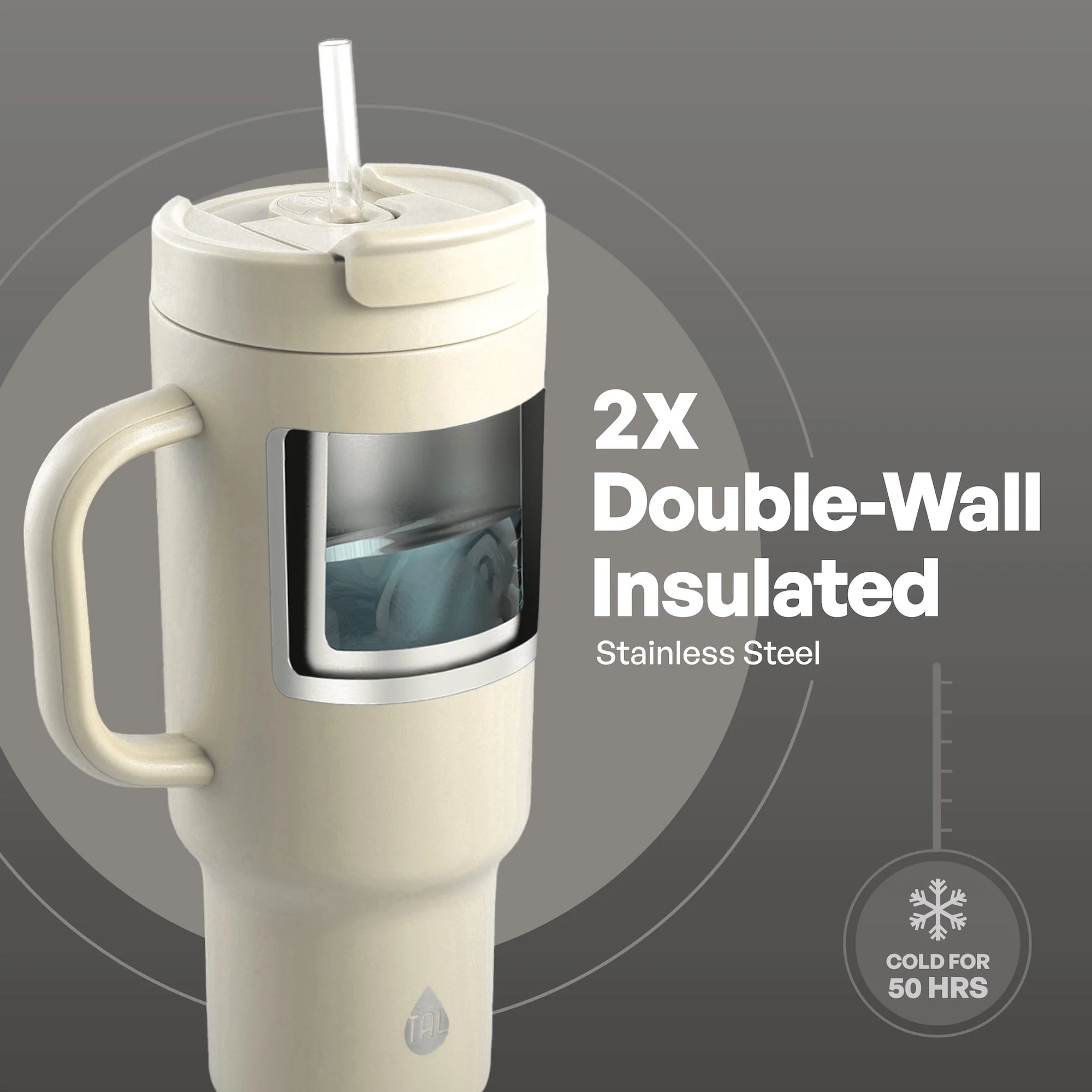 TAL Stainless Steel Hudson Tumbler with Straw 40 fl oz, Cream - Image 4