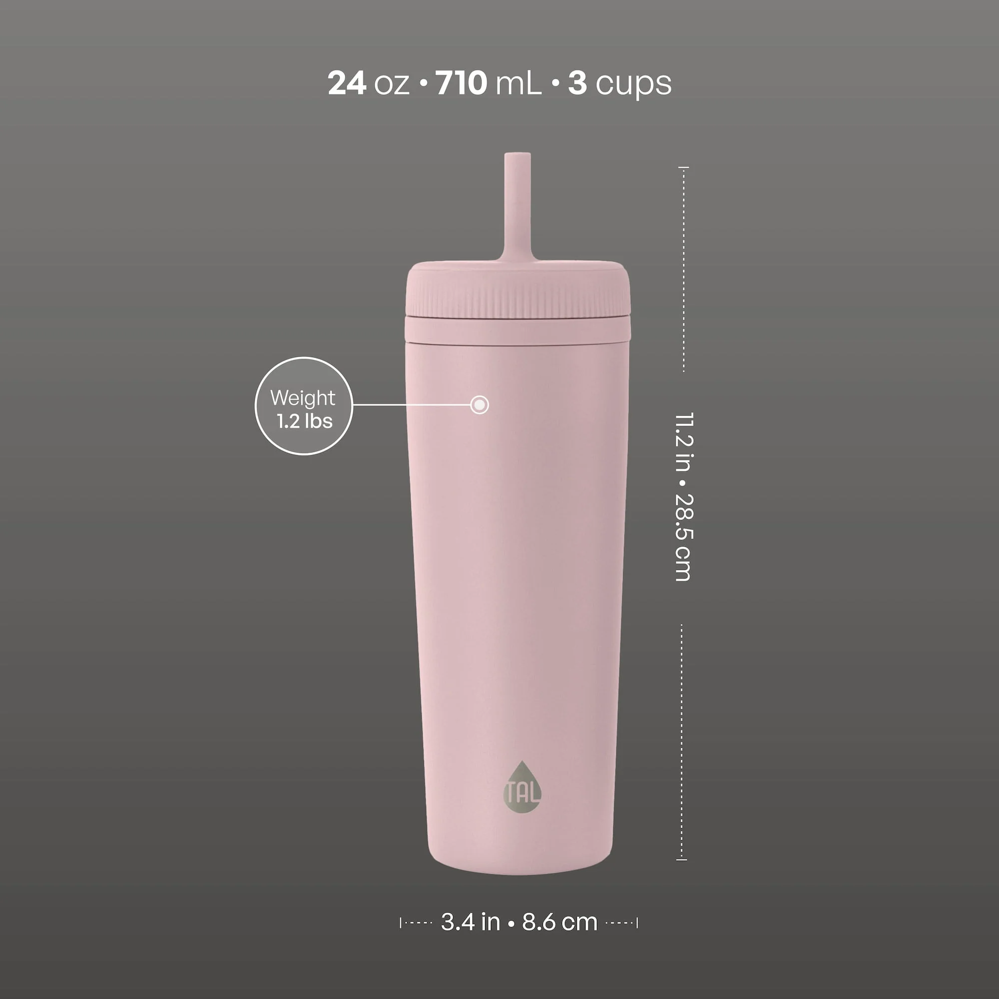 TAL Stainless Steel Rowan Tumbler with Silicone Straw 24 fl oz, Mauve - Image 4